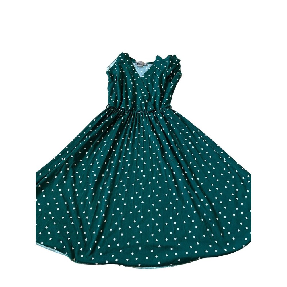 Lark + Grey Women's Size Medium Green Polkadot Short Sleeve Dress Flare